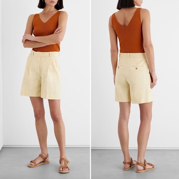 IRIS & INK Felice pleated linen blend twill shorts in cream ivory, women's 00 - Picture 1 of 7